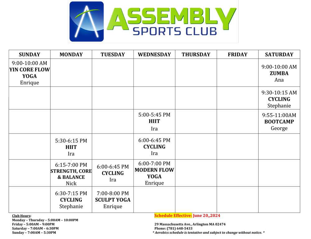 GroupX Class Schedule - Assembly Sports Club Arlington, MA