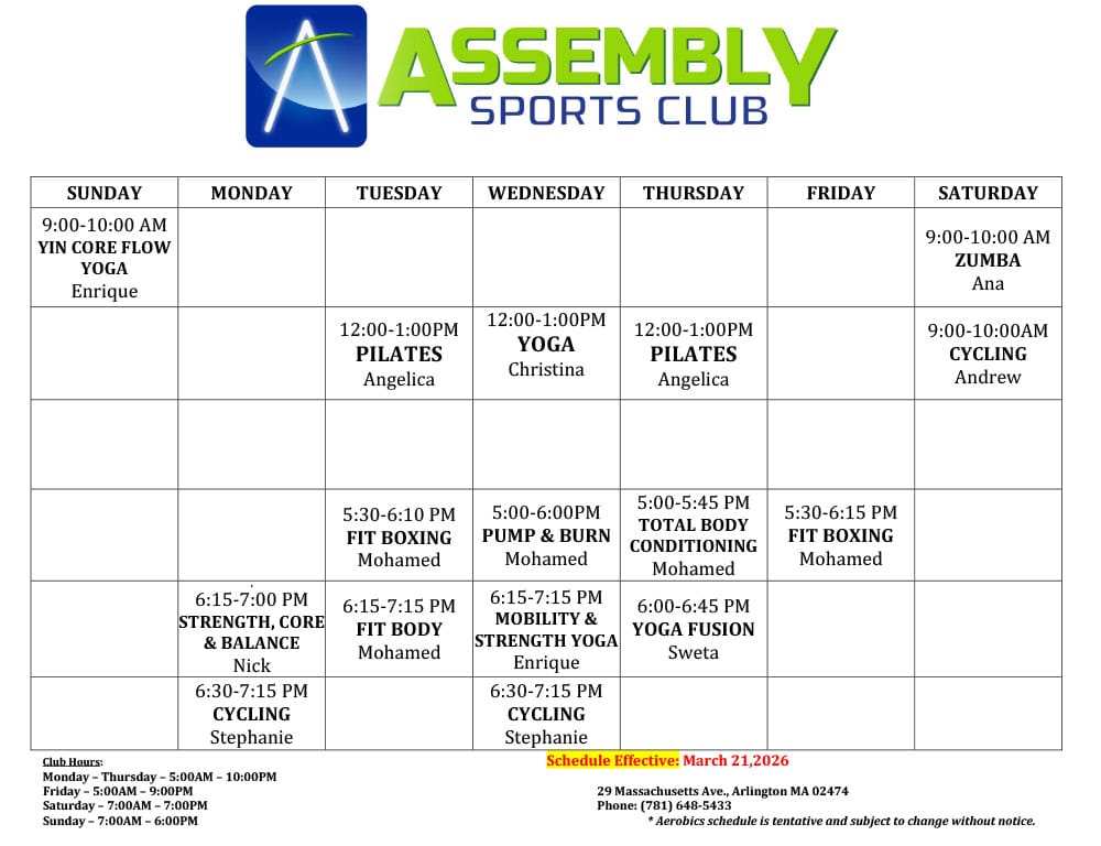 GroupX Class Schedule - Assembly Sports Club Arlington, MA
