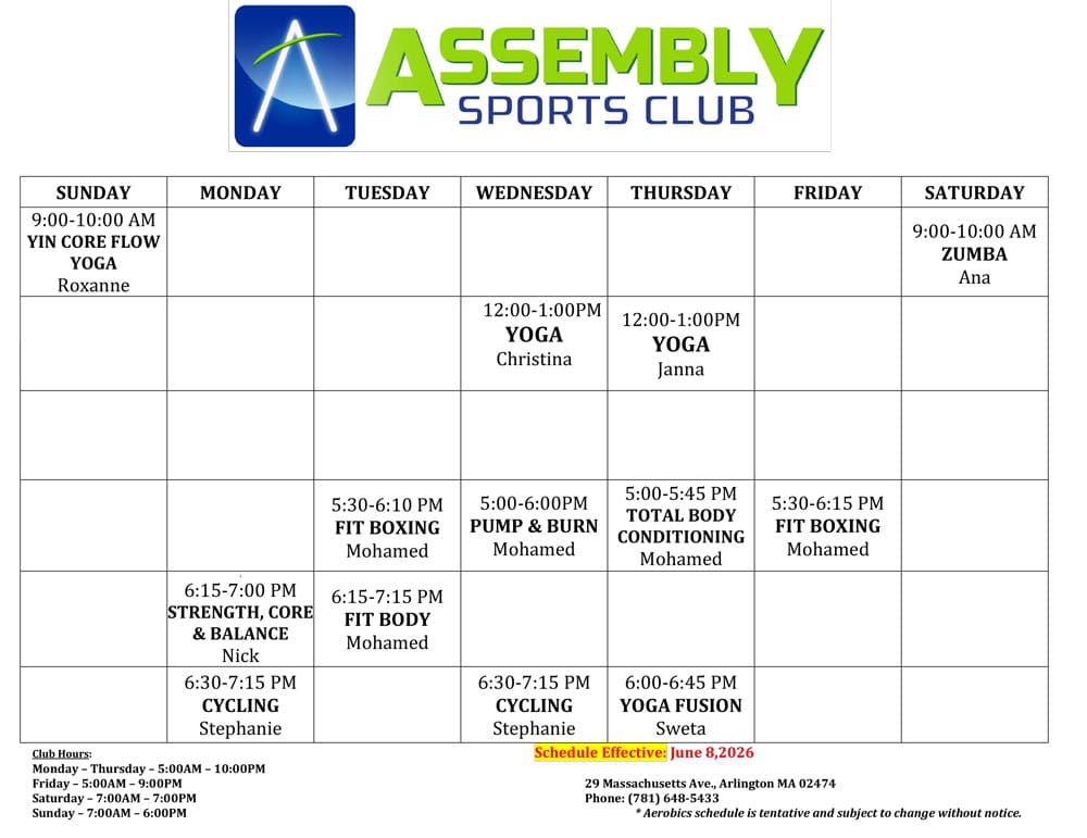 GroupX Class Schedule - Assembly Sports Club Arlington, MA